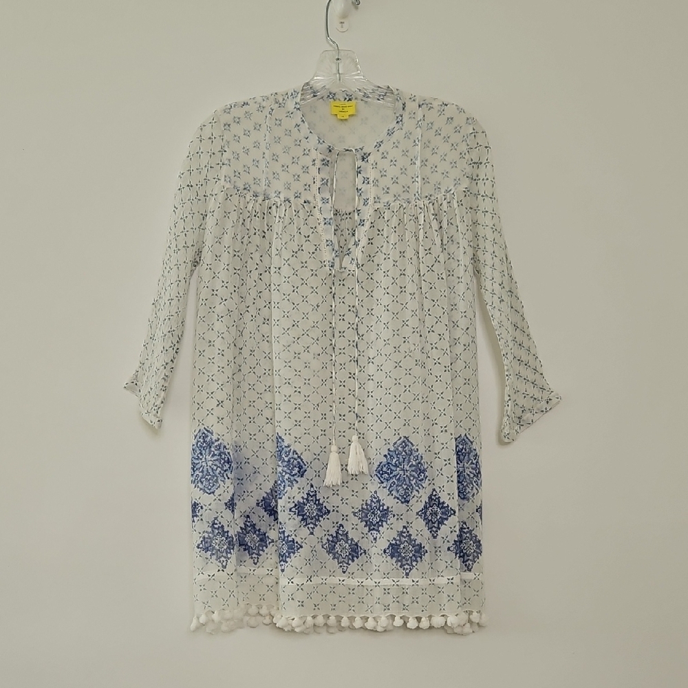 Roberta Roller Rabbit Lightweight Cotton Silk‎ Fringe Tunic Blouse Size XS